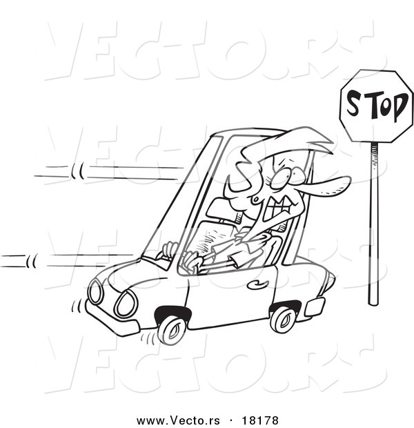 Vector of a Cartoon Woman Running a Stop Sign - Outlined Coloring Page