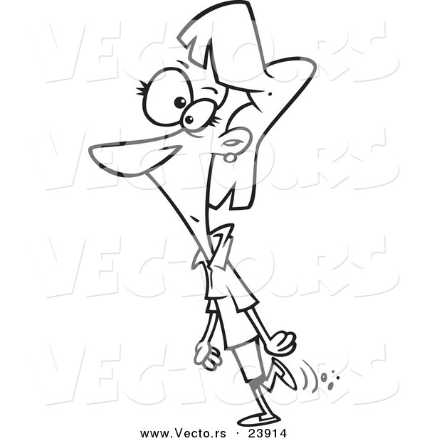 Vector of a Cartoon Woman Strolling - Coloring Page Outline