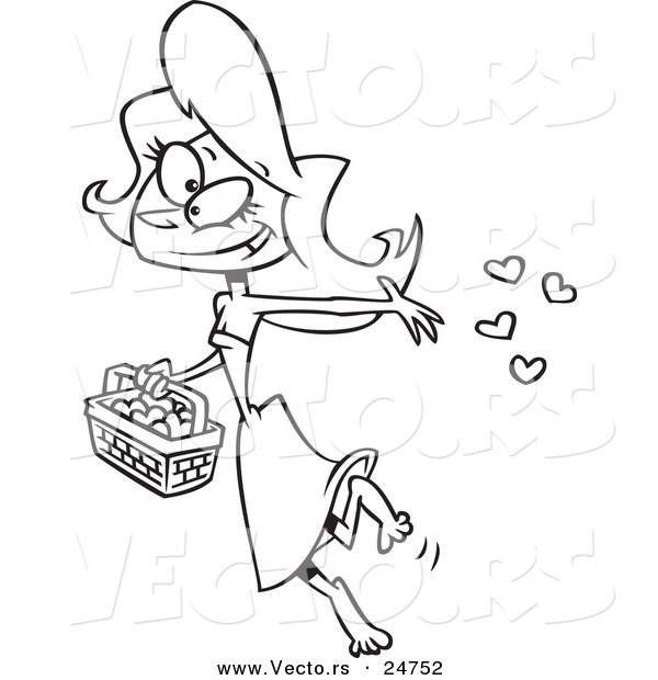 Vector of a Cartoon Woman Tossing Heart Confetti - Outlined Coloring Page