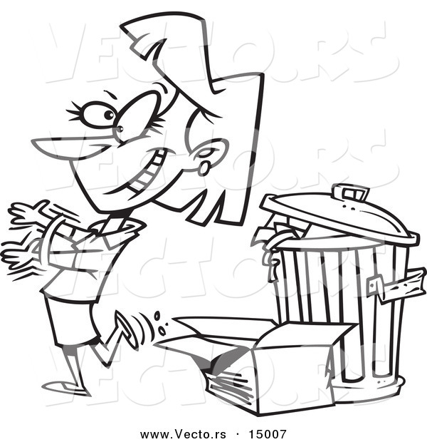 Vector of a Cartoon Woman Tossing Old Trash - Coloring Page Outline