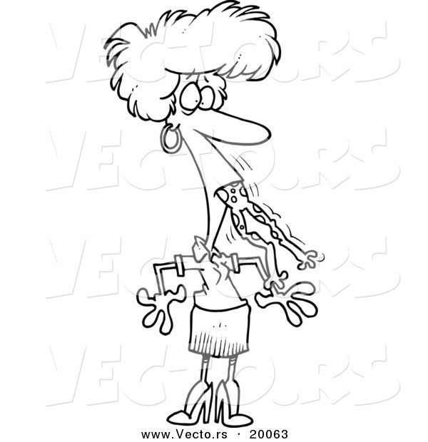 Vector of a Cartoon Woman with a Frog in Her Throat - Outlined Coloring Page
