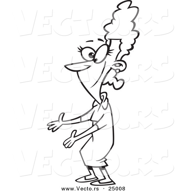 Vector of a Cartoon Woman with Open Arms Waiting to Receive a Hug - Outlined Coloring Page