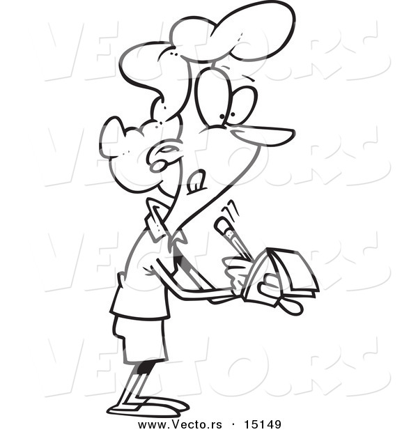 Vector of a Cartoon Woman Writing Notes - Coloring Page Outline
