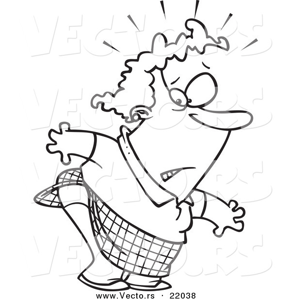 Vector of a Cartoon Woman's Skirt Stuck in Her Panty Hose - Outlined Coloring Page