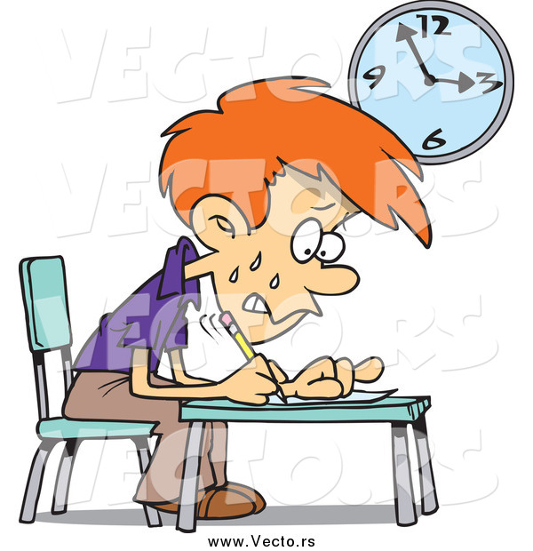 Vector of a Cartoon Worried School Boy Taking an Exam