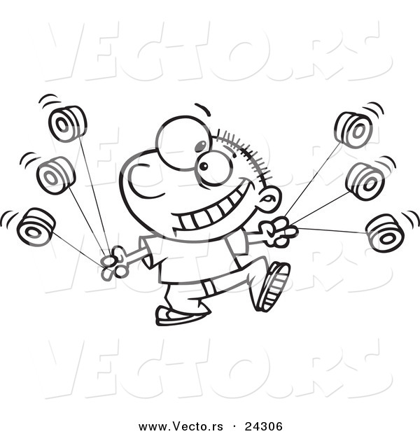 Vector of a Cartoon Yo Yo Boy Boy Black and White Outline - Outlined Coloring Page