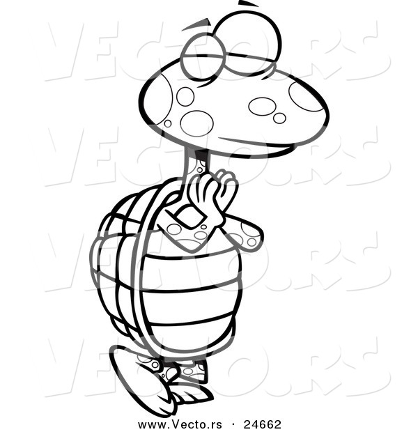 Vector of a Cartoon Yoga Tortoise in a Pose - Outlined Coloring Page