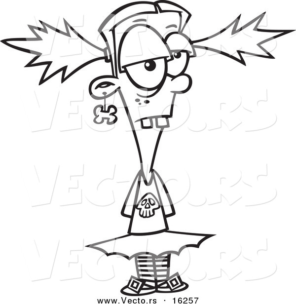 Vector of a Cartoon Zombie Girl Standing with Her Hands Behind Her Back - Outlined Coloring Page Drawing