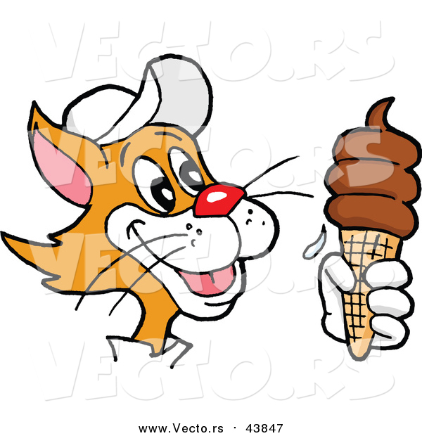 Vector of a Cat Holding a Chocolate Waffle Ice Cream Cone