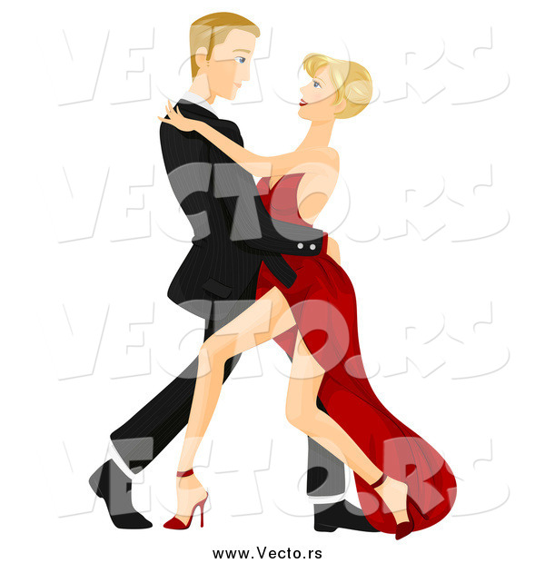 Vector of a Caucasian Couple Tango Dancing Arm in Arm