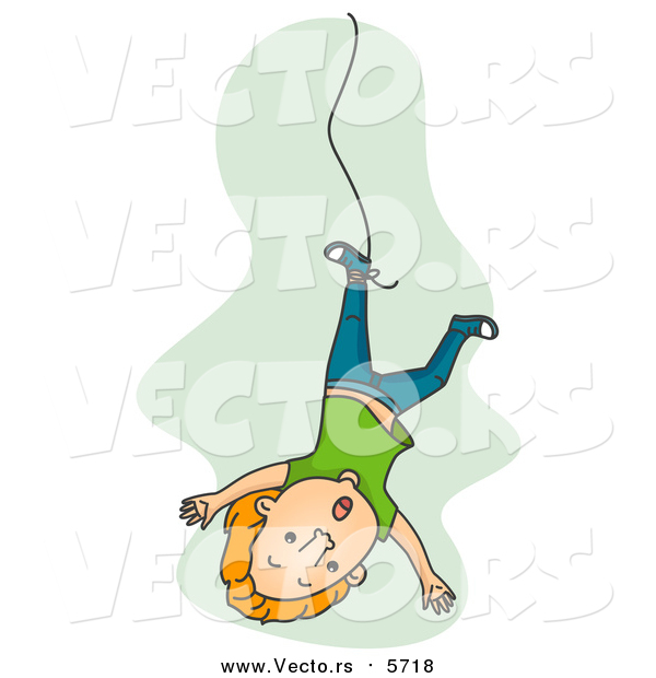 Vector of a Caucasian Man Falling with a String Tied to His Foot on Green