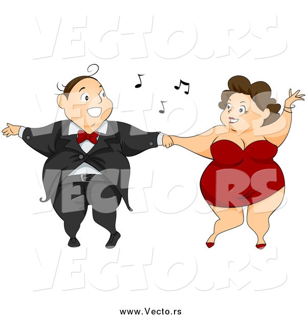 Vector of a Chubby Caucasian Couple Having Fun on a Dance Floor
