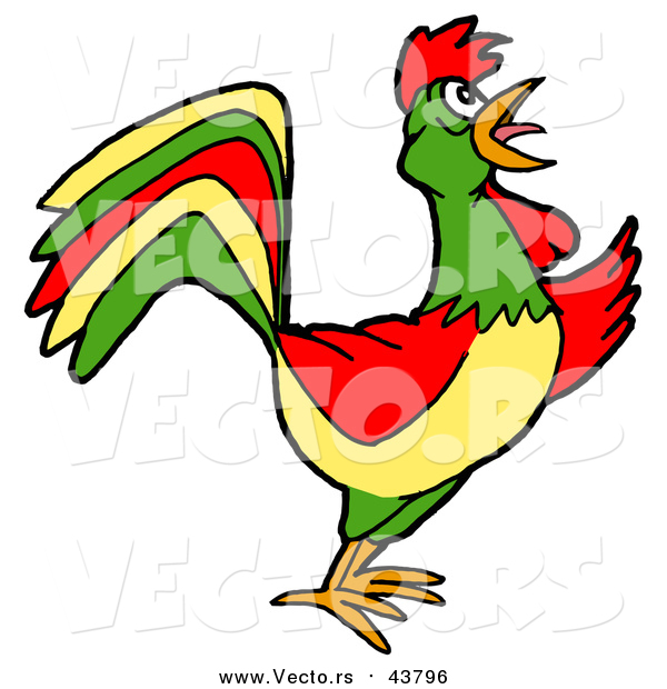 Vector of a Colorful Rooster Crowing