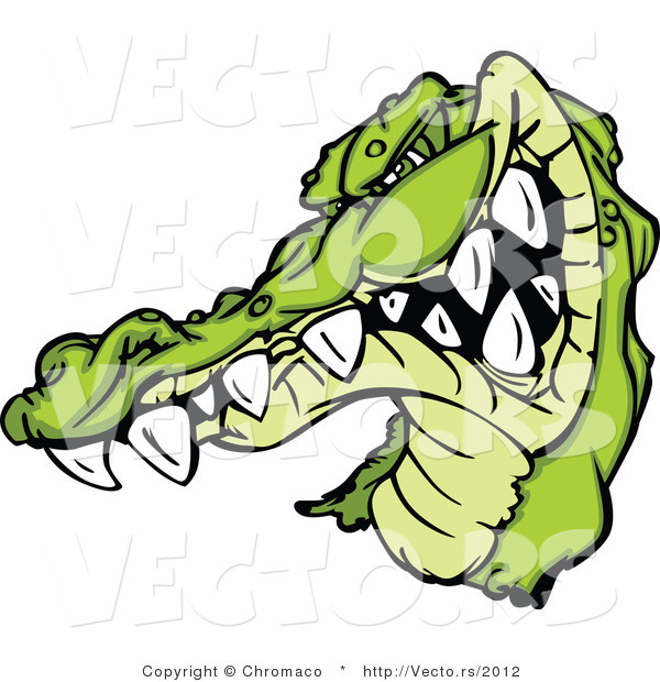 Vector of a Combative Cartoon Alligator Mascot Grinning Staring with Intimidating Eyes