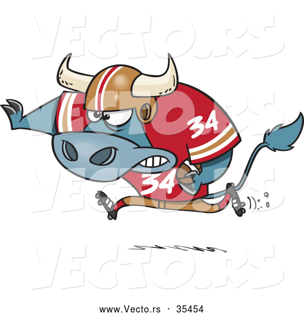 Vector of a Competitive Cartoon Football Bull Charging Forward with the Ball