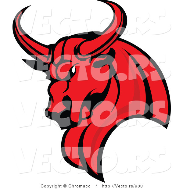 Vector of a Competitive Red Bull Mascot Ready to Charge