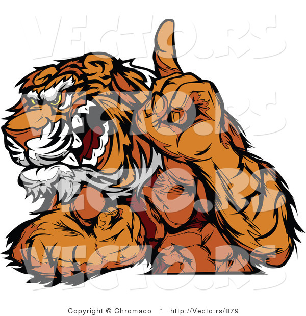 Vector of a Competitive Tiger Mascot Growling While Pointing Finger up - Number 1 Champion