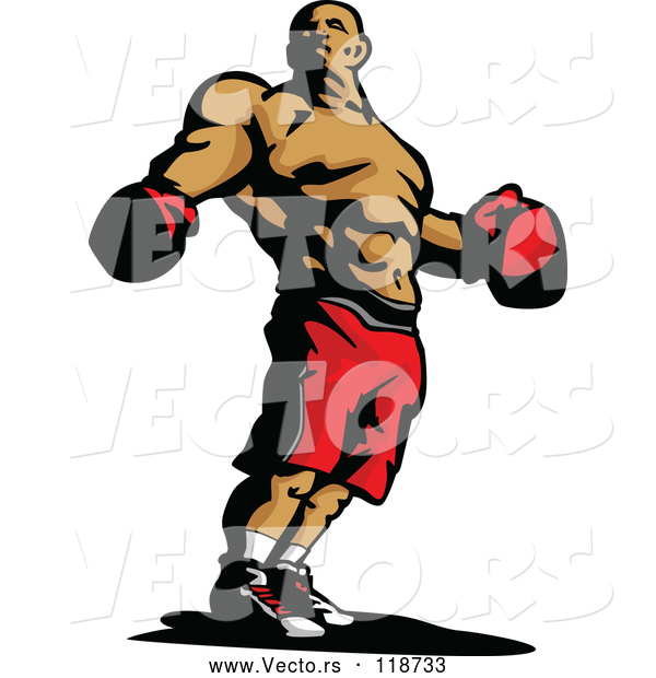 Vector of a Confident Confident Male Boxer Wearing Gloves and Shorts