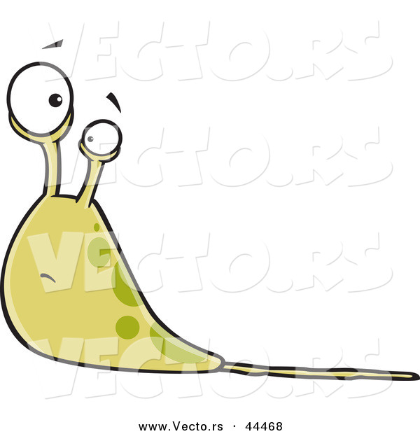 Vector of a Confused Cartoon Green Slug with Big Eyes