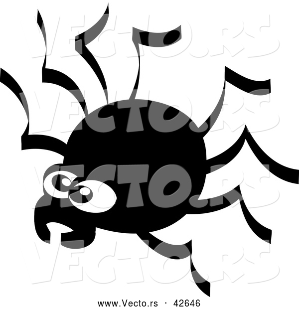 Vector of a Creepy Cartoon Spider - Black and White