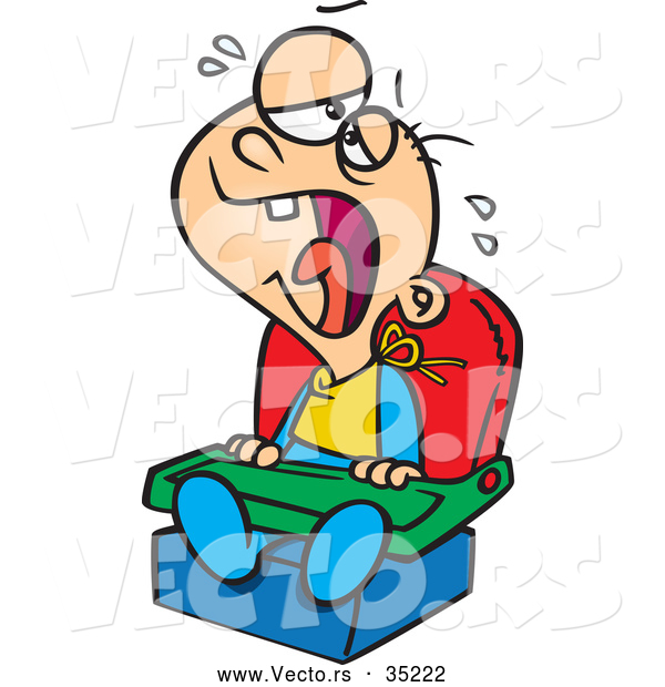 Vector of a Crying Cartoon White Baby Boy Sitting in a High Chair