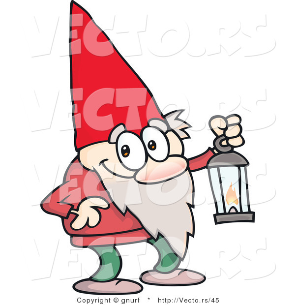 Vector of a Cute Cartoon Gnome Carrying a Lantern