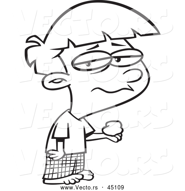 Vector of a Depressed Boy Holding Piece of Coal on Christmas - Outlined Version
