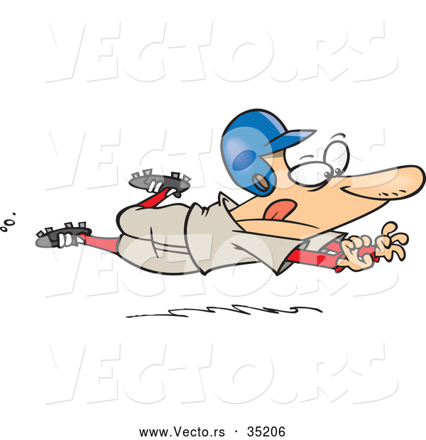 Vector of a Determined Cartoon Baseball Player Jumping Towards Home Base