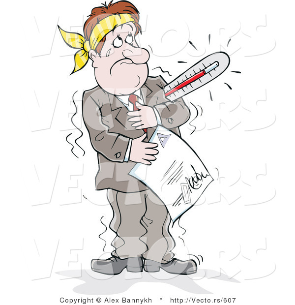 Vector of a Determined Sick Businessman with a Fever