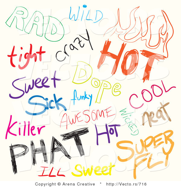 Vector of a Digital Collage of Sketched Words Related to Cool