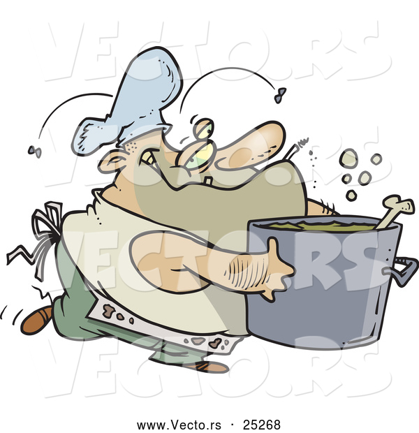 Vector of a Dirty Cartoon Chef Carrying a Pot