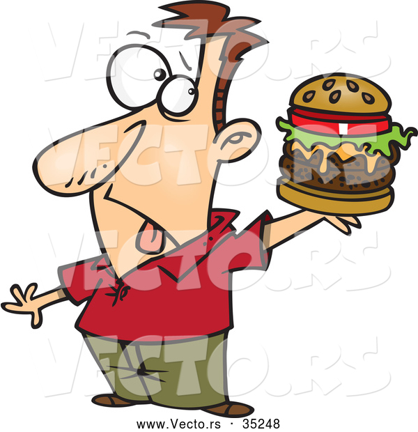 Vector of a Disgusted Cartoon Man Holding a Cheeseburger
