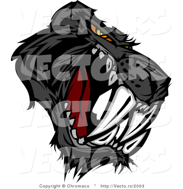 Vector of a Dominant Black Saber Toothed Panther Mascot with Intimidating Red Eyes