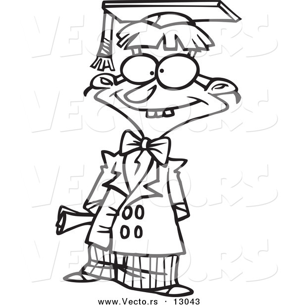 Vector of a Dorky Cartoon Boy Graduate Posing - Coloring Page Outline Version