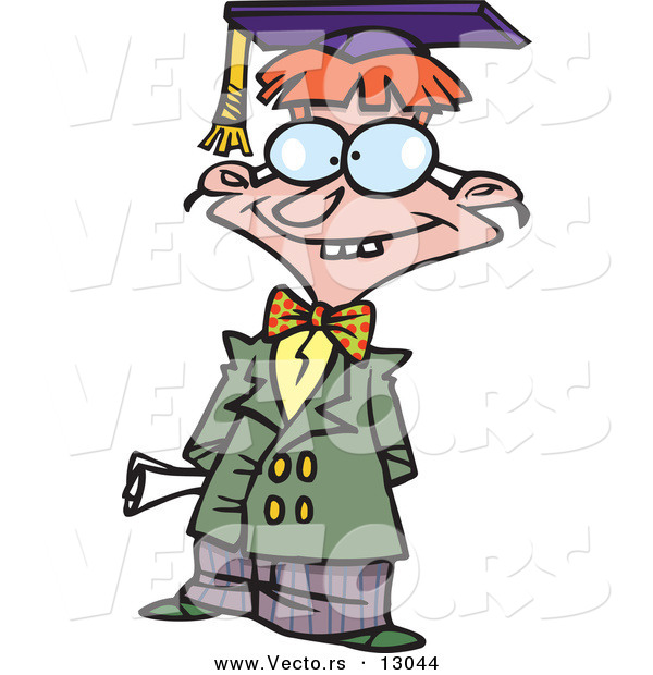 Vector of a Dorky Cartoon Teen Boy Graduate Posing