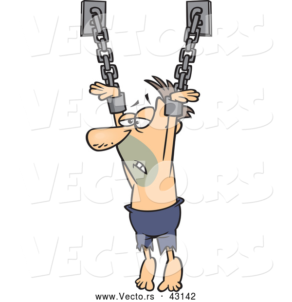Vector of a Dying Cartoon White Male Prisoner Chained to a Wall