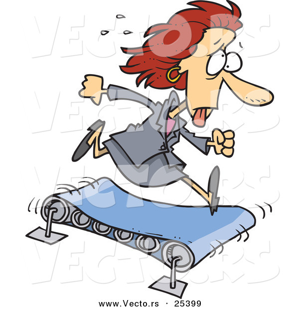 Vector of a Exhausted Cartoon Businesswoman Running on a Treadmill