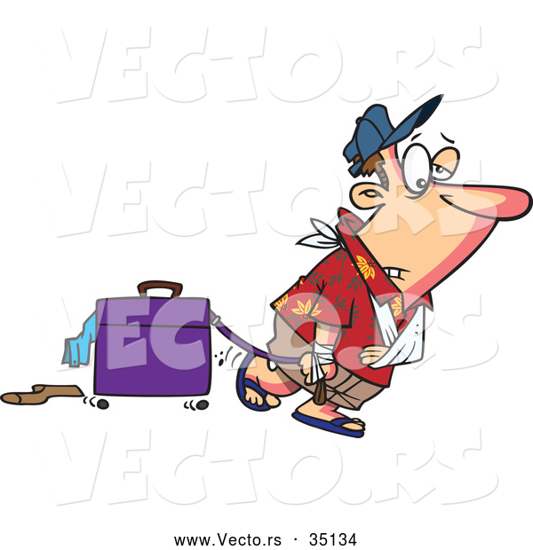 Vector of a Exhausted Cartoon Man Walking Home After Vacation