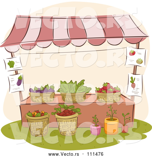 Vector of a Farmer's Market Stand with Plants and Produce