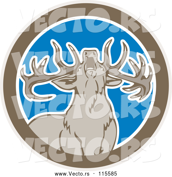 Vector of a Fearless Howling Buck Deer in a Brown White and Blue Circle