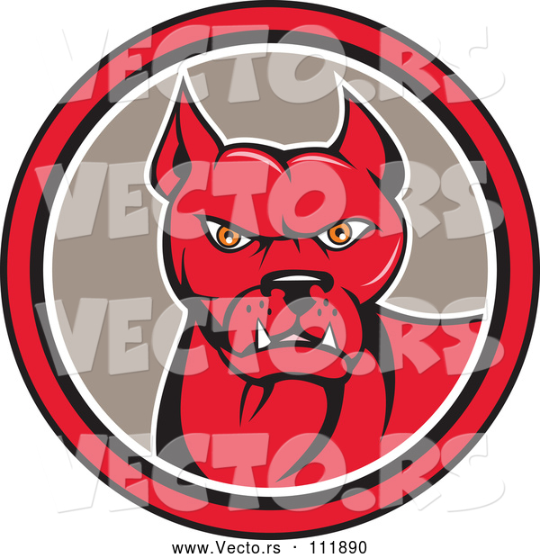 Vector of a Fearless Pitbull Guard Dog in a Red Black White and Taupe Circle