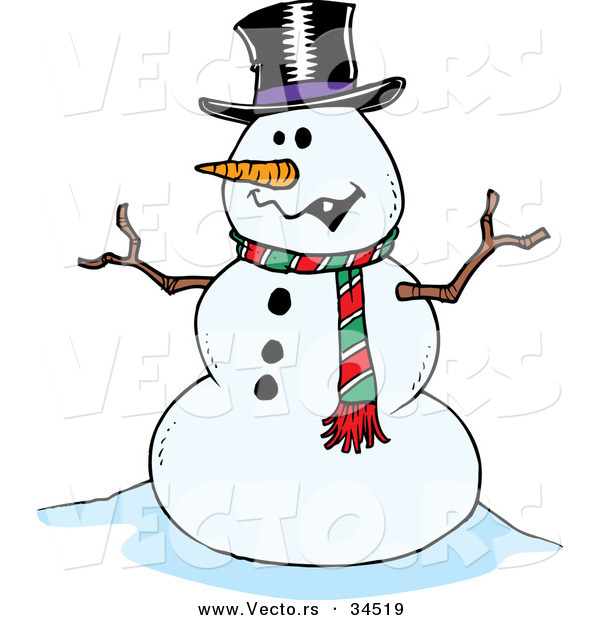 Vector of a Friendly Cartoon Snowman