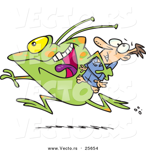 Vector of a Frog Monster or Alien Abducting a Scared Man