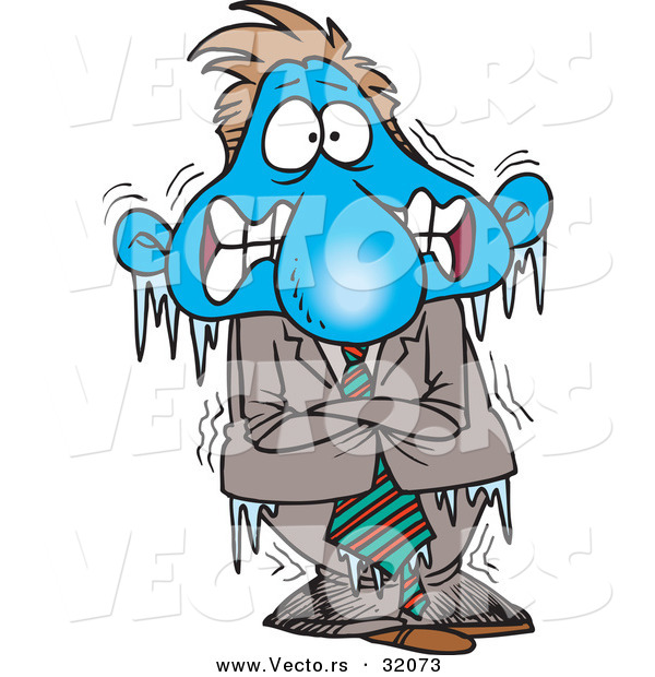Vector of a Frozen Cold Cartoon Businessman