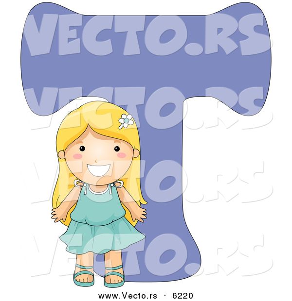 Vector of a Girl Beside Alphabet Letter T