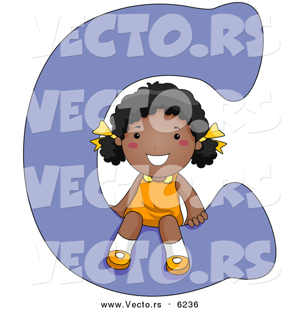 Vector of a Girl Seated on Alphabet Letter C