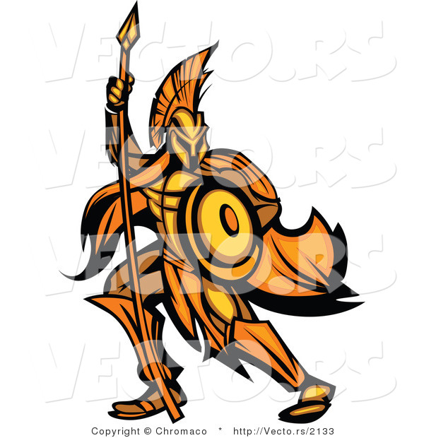 Vector of a Gold Spartan Battling with Spear