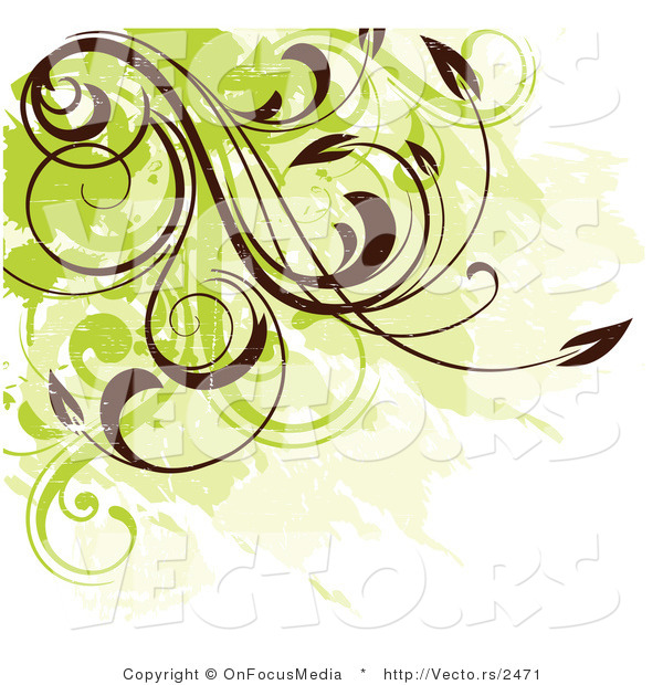 Vector of a Green and Brown Grunge Corner Design Element with Vines