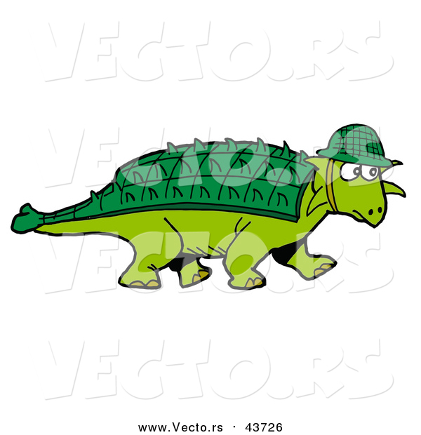 Vector of a Green Armored Dinosaur with a Spiked Back Plate, Wearing a Hat
