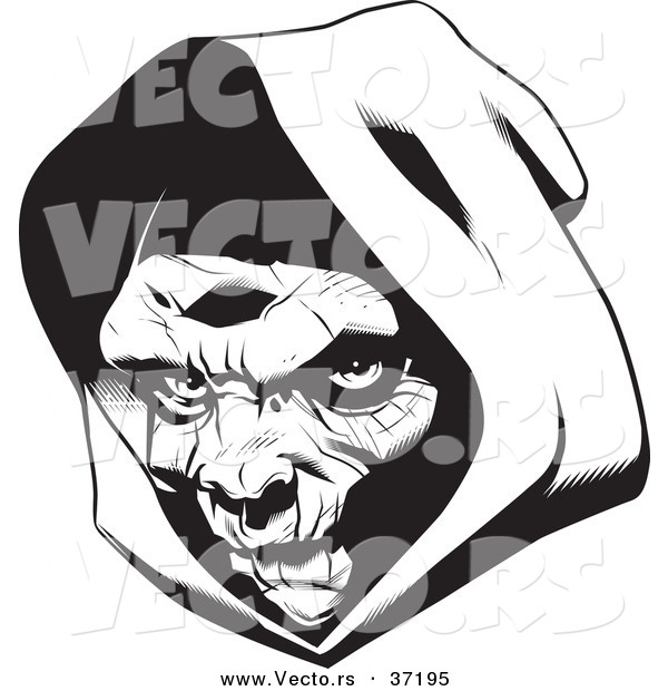 Vector of a Grim Reaper Wearing a Hood - Black and White Line Art